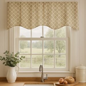 Waverly Beige Trellis Cotton Scalloped Valance 50" NWOT Neutral Farmhouse